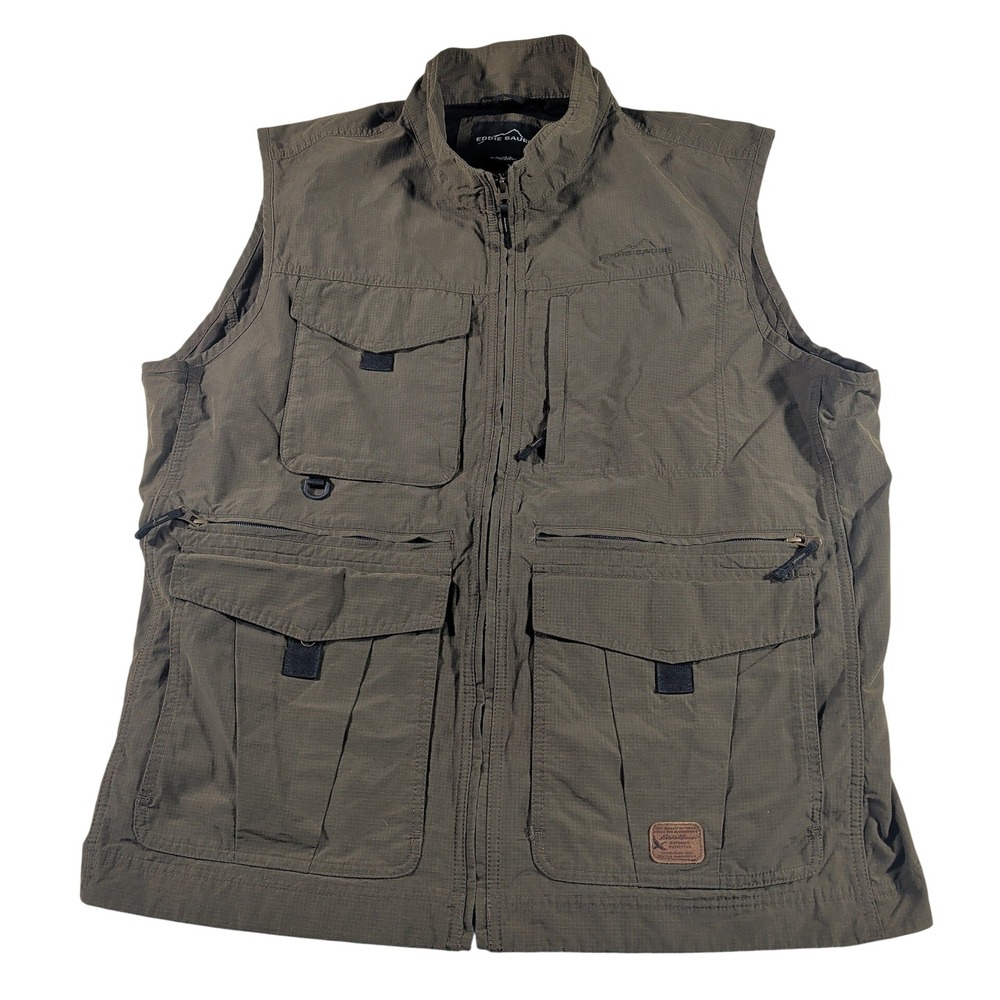Eddie Bauer Vest Mens XXL Green Fishing Utility Ripstop Cotton Nylon D1251240